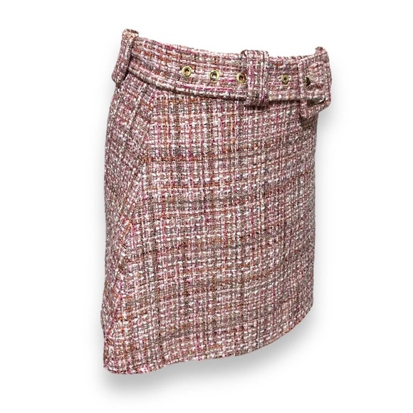 Zara Skirt Pink Tweed Boucle Belted Mini Short Preppy Medium - Picture 10 of 11